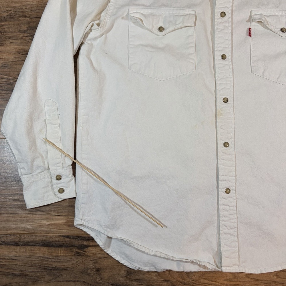 VTG Levi's Red Tab Mens MD White Denim Pearl Snap Western Long Sleeve Shirt 90s - Picture 3 of 14